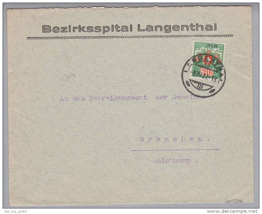 Heimat BE Langenthal 1927-12-08 Portofreiheit-Brief Gr#316 Bezirksspital Langenthal - Vrijstelling Van Portkosten