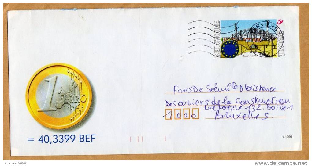 Enveloppe Entier Postal EUR Euro Verviers Bruxelles - Briefe