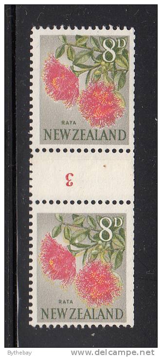 New Zealand MH Scott #341 8p Rata Counter Coil '3' In Red Bottom Stamp Has White Flaw In Green Leaf Variety - Nuevos