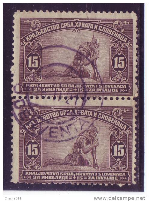 SERBIAN SOLDIER-15 D-PAIR-FOR INVALIDS-POSTMARK-DERVENTA -SHS-BOSNIA AND HERZEGOVINA-YUGOSLAVIA-1921 - Used Stamps