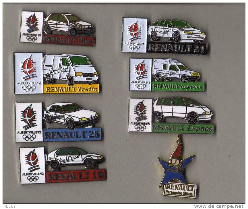 LOT DE  7 PIN'S Véhicules Renault Alberville 92 Diverses.+ Sigle Mascotte JO. - Renault