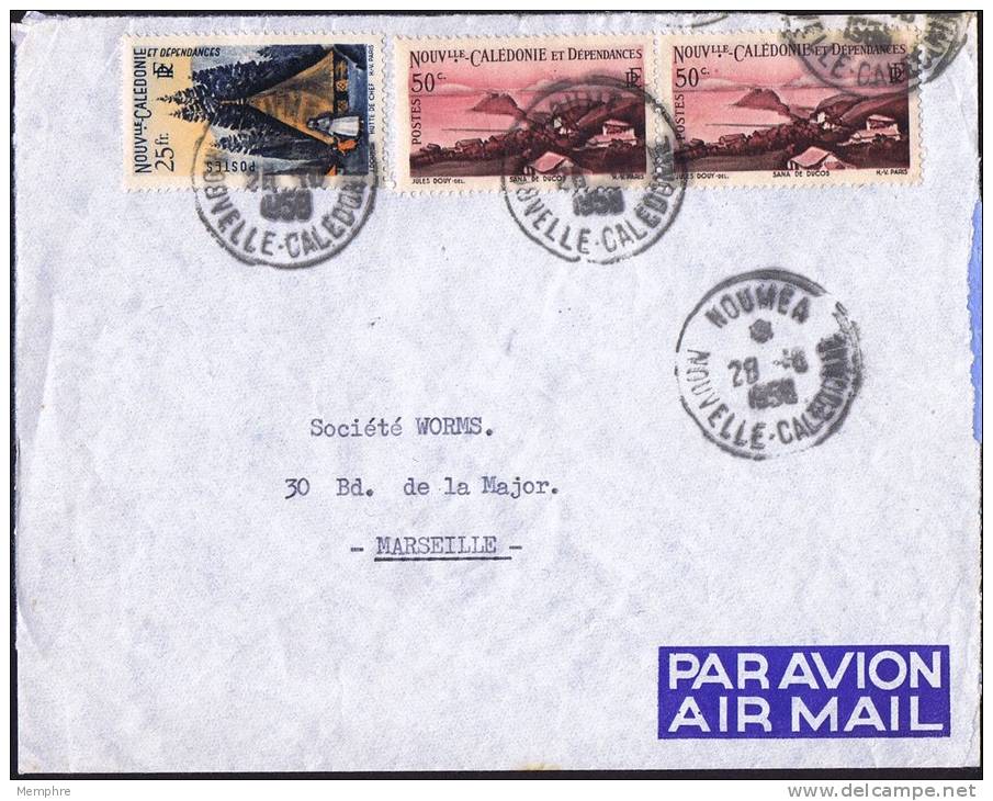 1958  Lettre Avion  Pour La France Hutte De Chef 25 Fr Yv 277, Sana De Ducos 0,50 X 2  Yv 262 - Cartas & Documentos