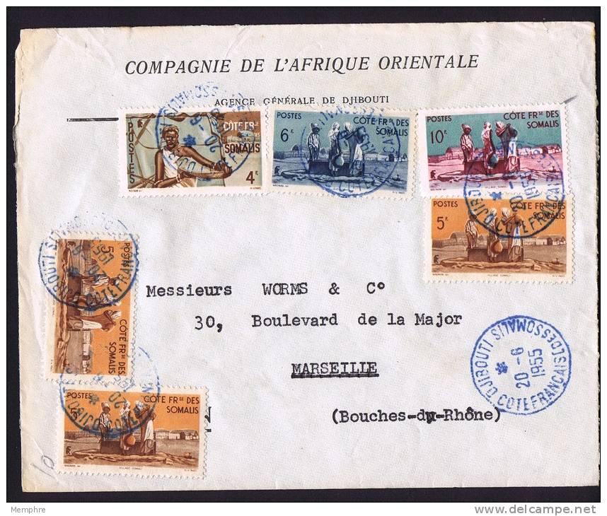 1955 Lettre  Pour La France , Femme Somalie 4 Fr Yv 276, Village 5 Fr Yv 277 X 3, 6 Fr Yv 278, 10 Fr Yv 279 - Lettres & Documents