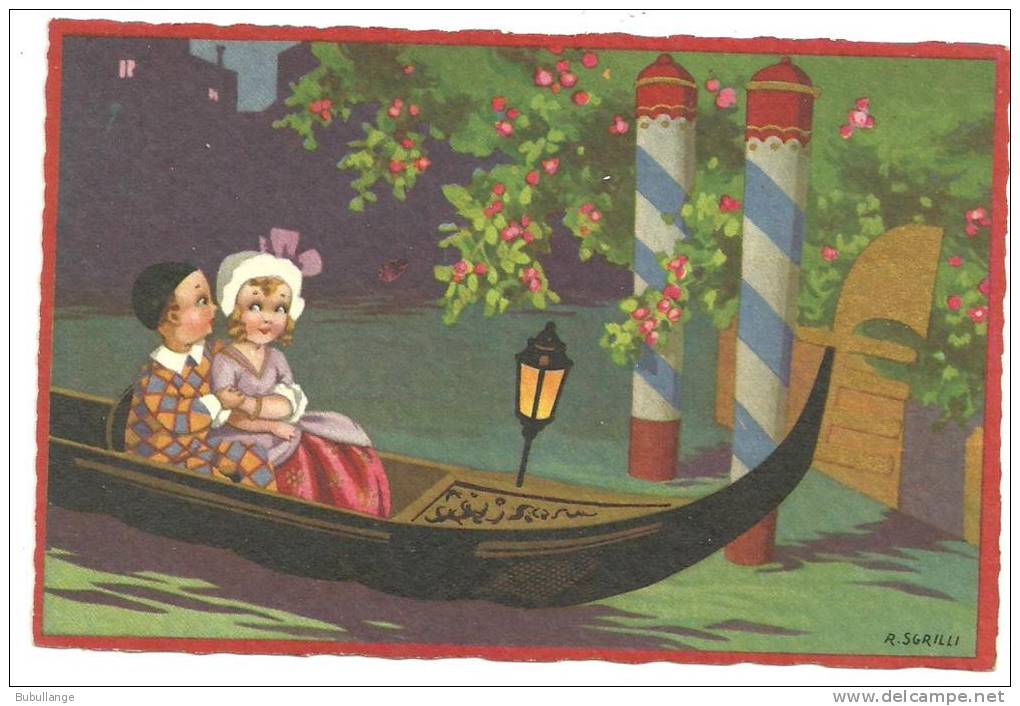CPA Illustrateur Italien,R.SGRILLI, Série Fortuna N°2260, Couple Arlequin Dans Gondole à Venise - Sonstige & Ohne Zuordnung