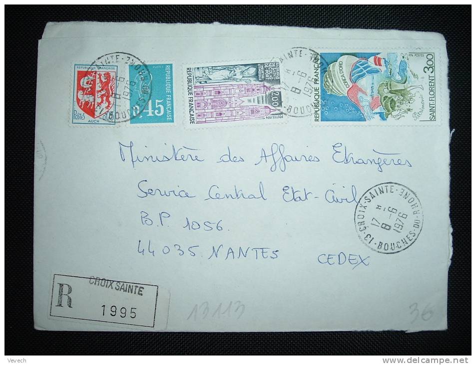 LR TP ST FLORENT 3,00F +ST NICOLAS 2,00+BEQUET 0,45F+AUCH 0,05F OBL.8-6-1976 CROIX SAINTE (13 BOUCHES DU RHONE) + GRIFFE - Cartas & Documentos