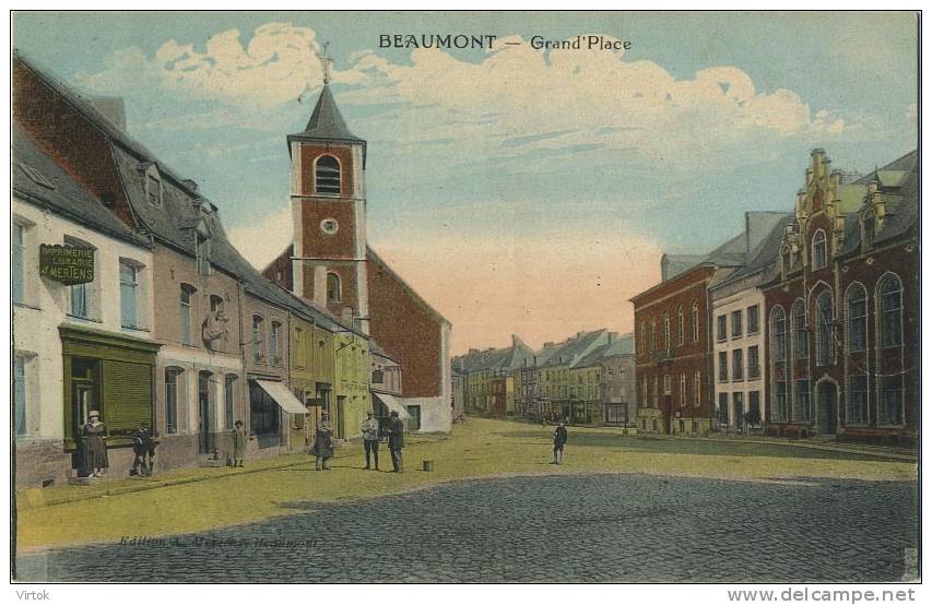 Beaumont :  Grand'place     :  ( Ecrit 1922  Avec Timbre ) - Beaumont