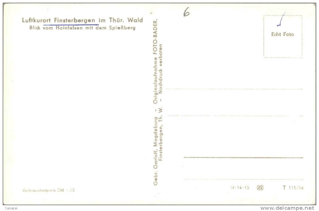 AK Finsterbergen, Blick Vom Hainfelsen Mit Dem Spießberg, Ung, 1956 - Friedrichroda