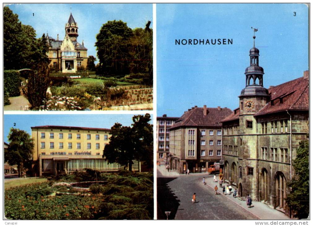 AK Nordhausen, Meyenburgmuseum, Rathaus, HO-Hotel Handelshof, Ung, 1975 - Nordhausen