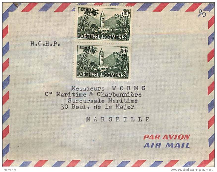 Lettre Avion Pour La France  Mosquée De Moroni 10 Fr Yv8 X 2, Mais Pas Oblitérés - Lettres & Documents