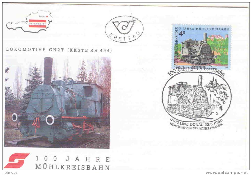Rep. Osterreich -100 Jahre Mühlkreisbahn - Lokomotive CN2T - Linz 22/3/1988 (RM1089) - Trains