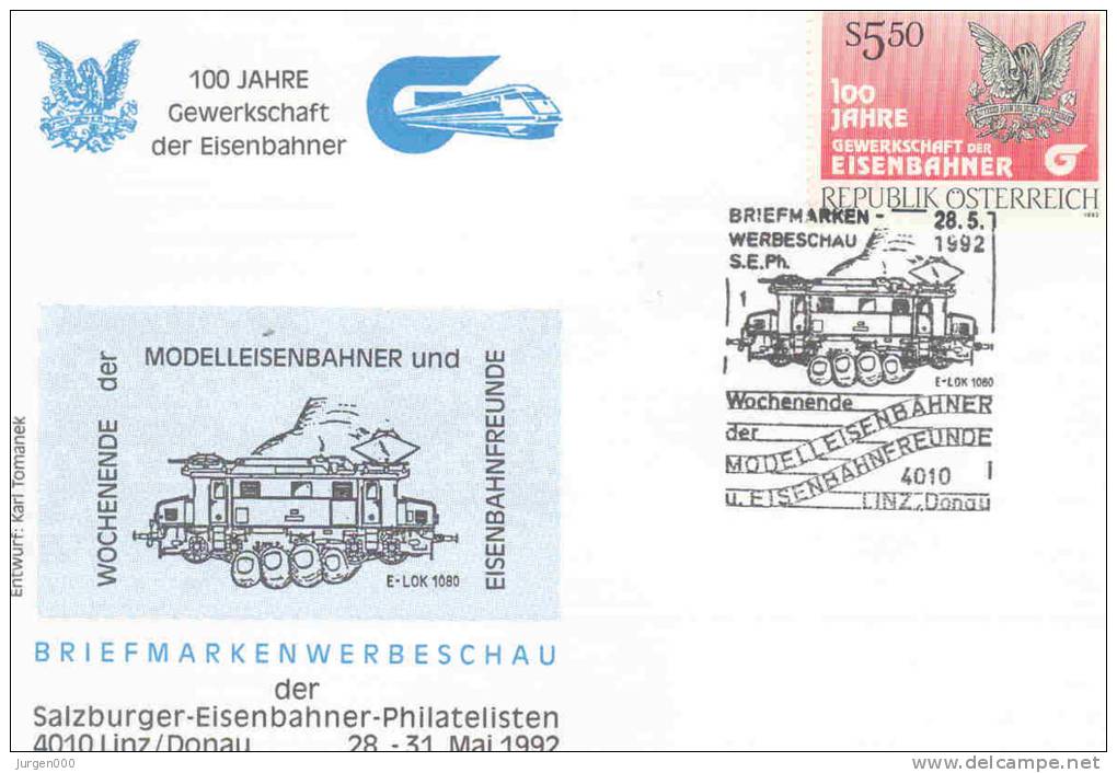 Rep. Osterreich - 100 Jahre Gewerkschaft Der Eisenbahner -  Linz 28/5/1992 (RM1098) - Trains