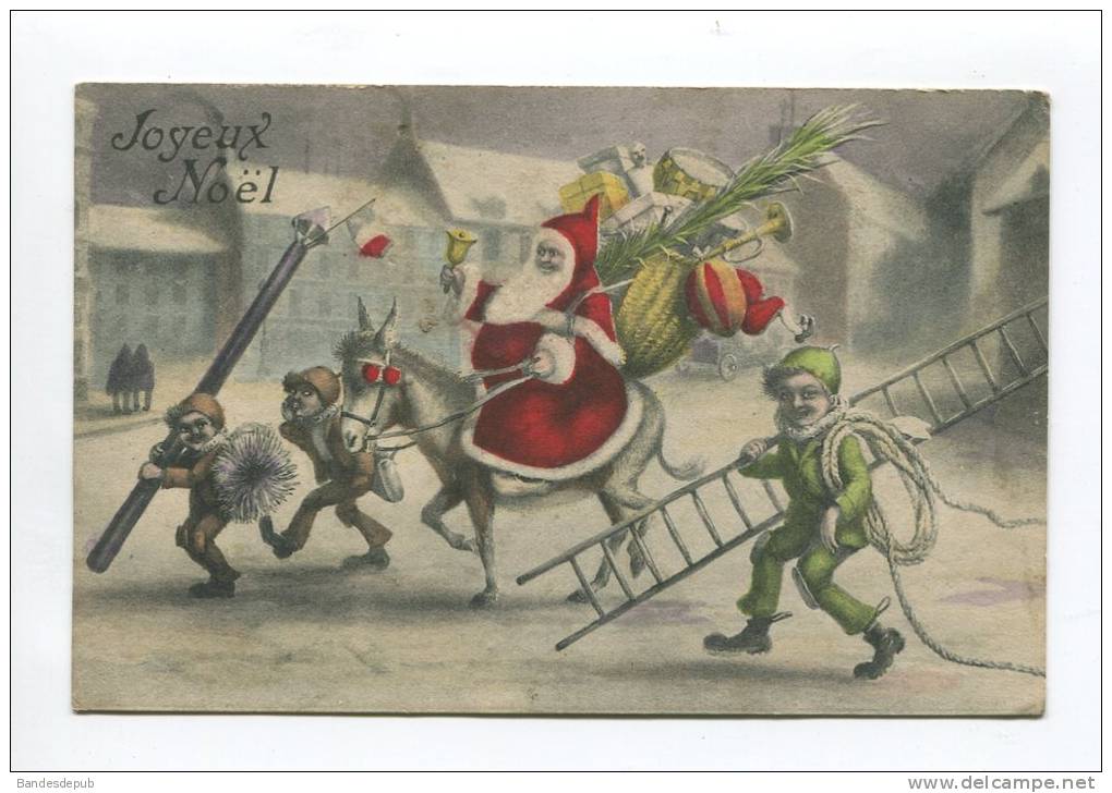 NOEL PERE NOEL JOLIE CARTE ANE RAMONEUR ECHELLE CORDE 1915 - Altri & Non Classificati