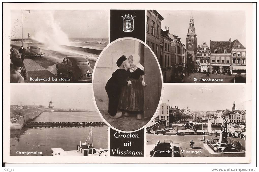 Groeten Uit Vlissingen " Oranjemolen, Boulevard Bij Storm, St. Jacobstoren, Gezicht Op Vlissingen." 1955 - Vlissingen