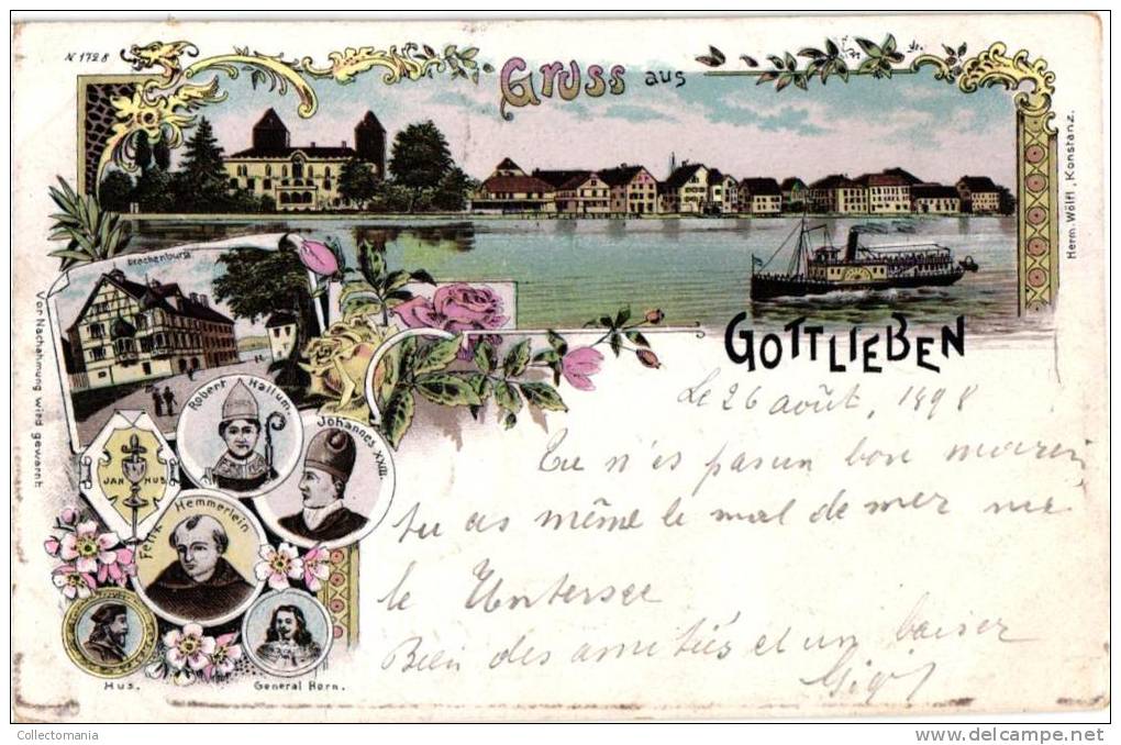 1 CPA  Litho,  GRuss Aus Gottlieben - Raderboot - Gottlieben