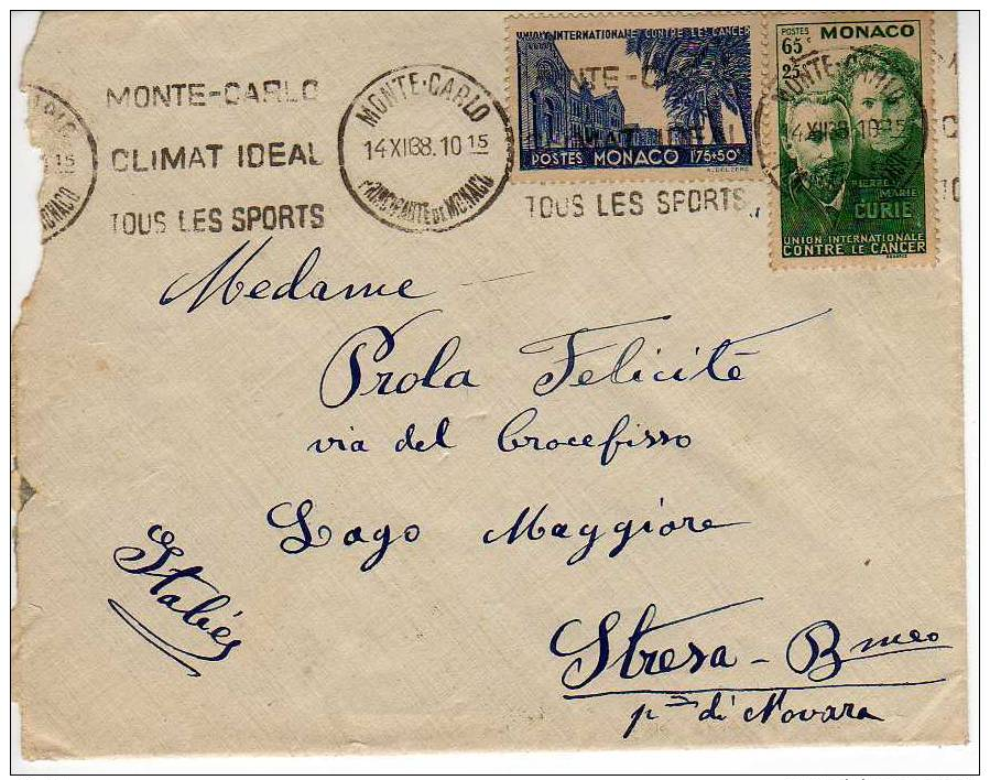 094 - MONACO - STORIA POSTALE - LETTERA 14-12-1938 - Other & Unclassified