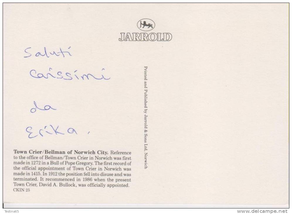 INGHILTERRA--NORFOLK--NORWICH--TOWN CRIER--BELLMAN OF NORWICH CITY--FG--WRITTEN - Norwich