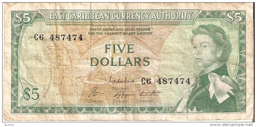 BILLETE DE EAST CARIBBEAN DE 5 DOLLARS   (BANKNOTE) - Caribes Orientales