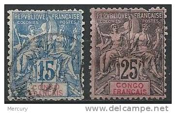 CONGO - 15 C. Bleu Et 25 C. Noir Sur Rose Groupe - Neufs