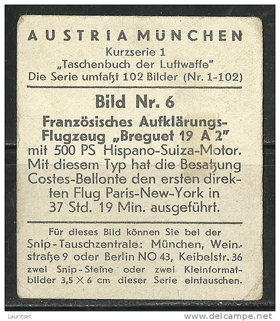 Deutschland Collection Card Sammelbild France Air Plane Flugzeug Breguet 19 A 2 Serie Taschenbuch Der Luftwaffe - Avions