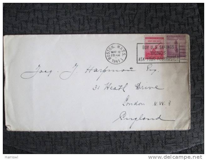 USA 1941 BOSTON TO UK BUY BONDS SLOGAN - Postal History