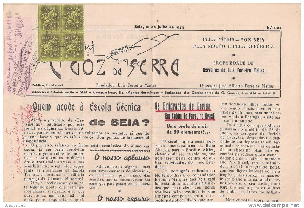 Seia - Jornal "A Voz Da Serra" Nº 1122 De 21 De Julho De 1973. História Postal. Filatelia. Guarda (2 Scans) - Zeitungen & Zeitschriften