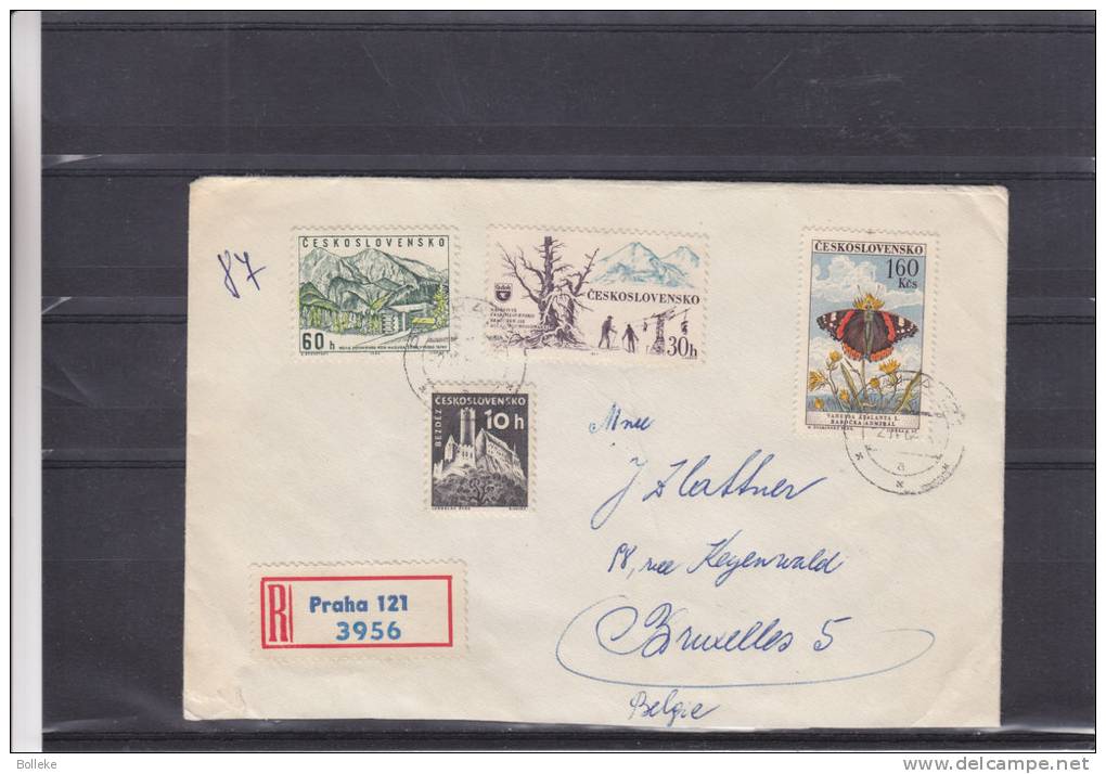 Papillons - Ski - Châteaux - Tchècoslovaquie - Lettre Recommandée De  1964 - Storia Postale