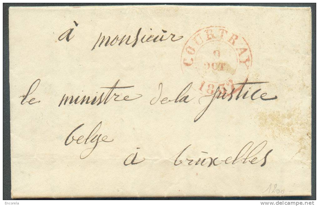 LAC Datée D´ISEGHEM Le 8 Octobre 1837 Via Dc COURTRAI (càd Dc Rouge)  Vers Bruxelles; Franchise De Port - 8819 - 1830-1849 (Belgique Indépendante)