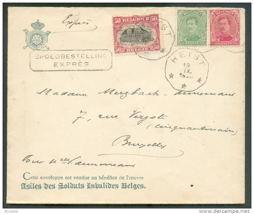 N°137-138-144 Obl. Télégraphique HEYST *** Sur Lettre EXPRES (griffe Bilingue) Du 19-IX-1920 Vers Bruxelles - 8831 - 1915-1920 Albert I