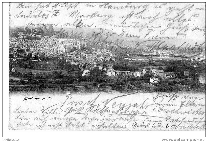 Litho Marburg A.d.Lahn Panorama Wohnhäuser 31.12.1905 N. Kirchheimbonlanden - Marburg