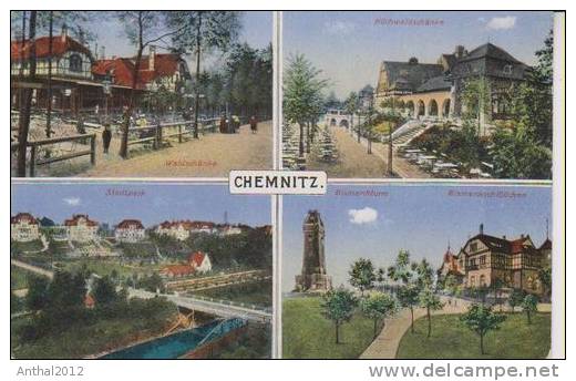 Litho Chemnitz MB Waldschänke Stadtpark Küchwaldschänke Bismarckturm 1910 - Chemnitz