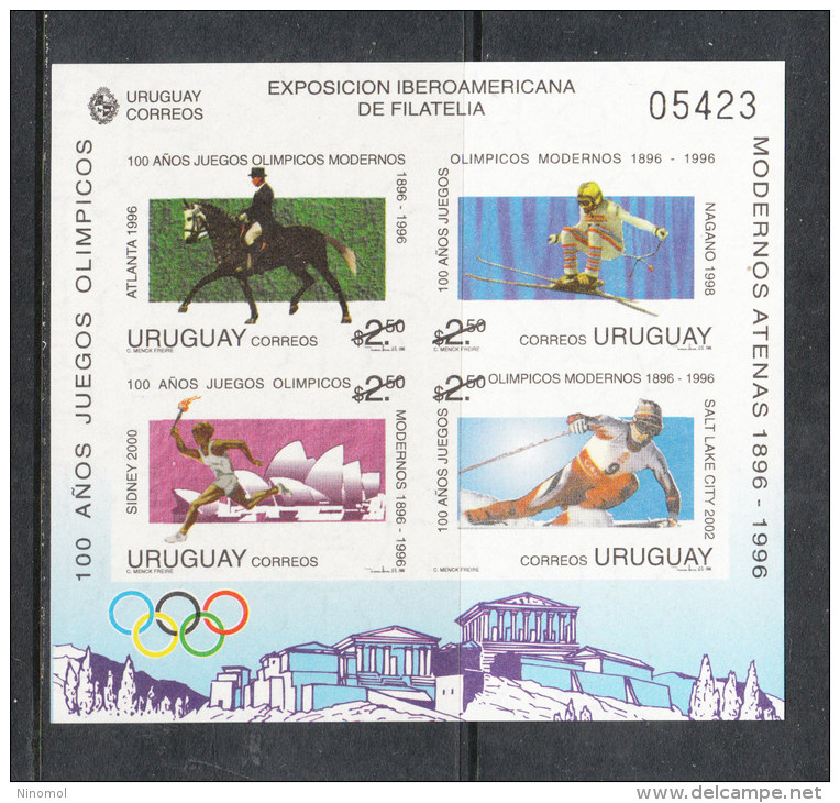 Uruguay   - 1996.  Block Numerato Non Dentellato. Equitazione, Sci, Horse Riding, Ski. Sheet MNH Numbered  Imperf.  Rare - Ete 1996: Atlanta