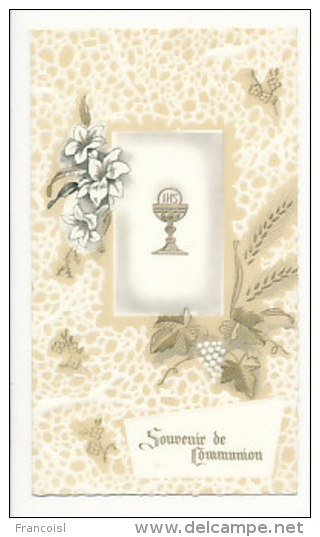 Carte Double. Souvenir De Communion. Dorée - Communion