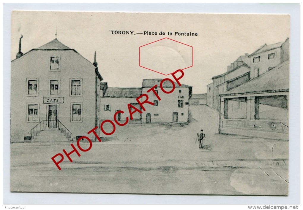 TORGNY-Cafe-Place De La Fontaine-DESSIN-BELGIQUE-BELGIEN- - Rouvroy