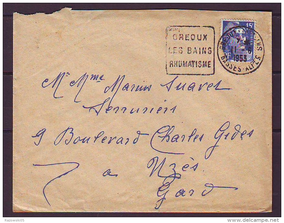 TIMBRE.LETTRE.FRANCE.DAGUIN.....GROUX LES BAINS.UZES.GARD.BASSES ALPES.04 - 1921-1960: Période Moderne