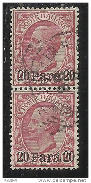 ITALY ITALIA LEVANTE ALBANIA 1907 NUOVO VALORE 20 PARA SU 10 CENT. COPPIA PAIR USED TIMBRATO USED SENZA SCRITTA ALBANIA - Albanië