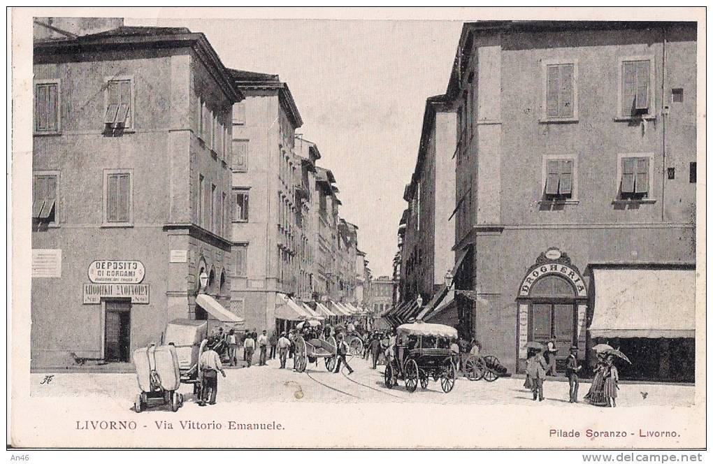 TOSCANA- LIVORNO " VIA VITTORIO EMANUELE  "  BEN CONSERVATA 100% ORIGINALE D´ EPOCA - Livorno