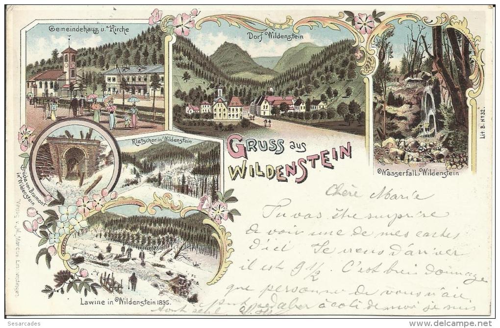 GRUSS AUS WILDENSTEIN, LITHO PRECURSEUR, 1899. SCAN R/V - Thann