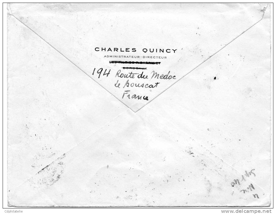 FRANCE LETTRE PAR AVION BY AMERICAN CLIPPER DEPART BORDEAUX 20-2-40 POUR NEW YORK (U.S.A) - 1945-47 Cérès Van Mazelin