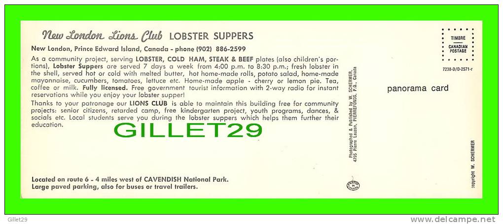 NEW LONDON, PEI - NEW LONDON LIONS CLUB LOBSTER SUPPERS - DIMENSION 9 X 23 Cm - 3 MULTIVIEWS - - Other & Unclassified
