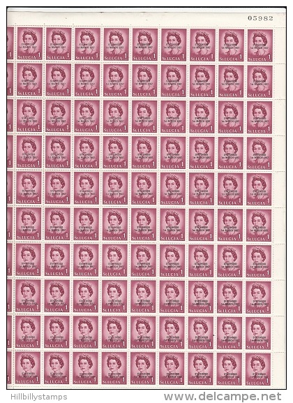 St Lucia  Unlisted  1cent From  1967  Statehood Set  Full Sheet Of 100  Very Scarce  Cat.value 600.00 Usd - St.Lucie (1979-...)