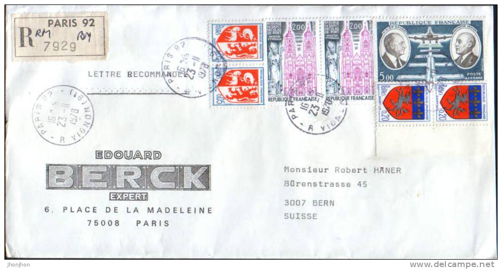 France-Registered Letter Sent From France To Switzerland With Rich Franking - Brieven En Documenten