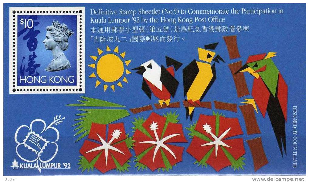 EXPO Kuala Lumpur´92 Hongkong Block 24 ** 10€ Papagei Stilisierte Briefmarken Bf Philatelic Bloc Art Sheet Of HONG KONG - Other & Unclassified