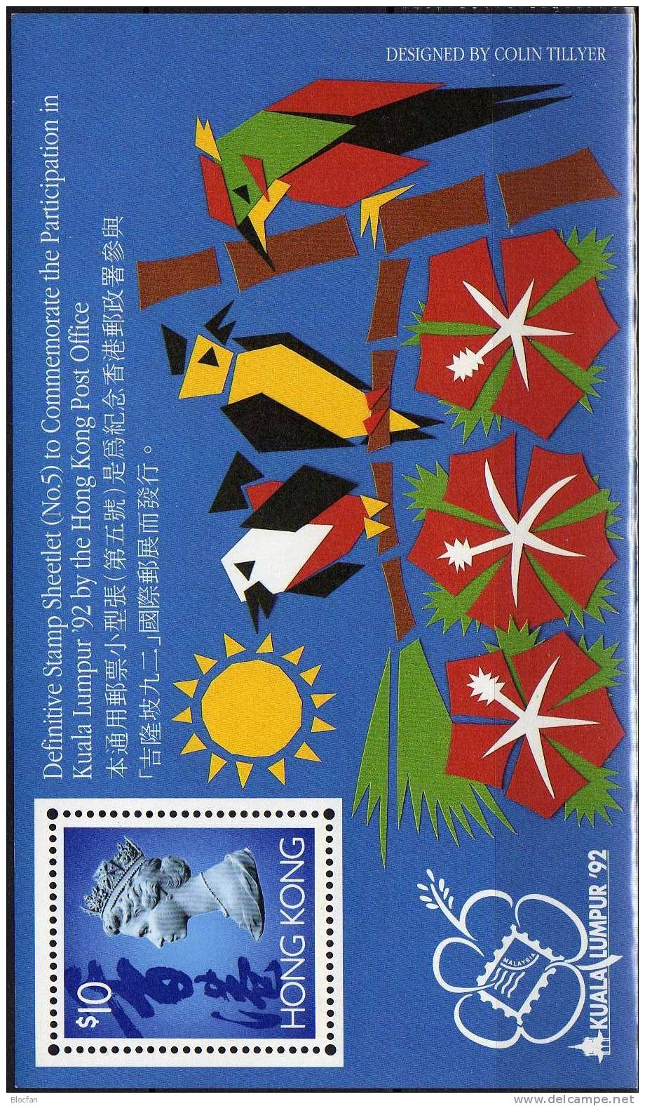 EXPO Kuala Lumpur´92 Hongkong Block 24 ** 10€ Papagei Stilisierte Briefmarken Bf Philatelic Bloc Art Sheet Of HONG KONG - Other & Unclassified