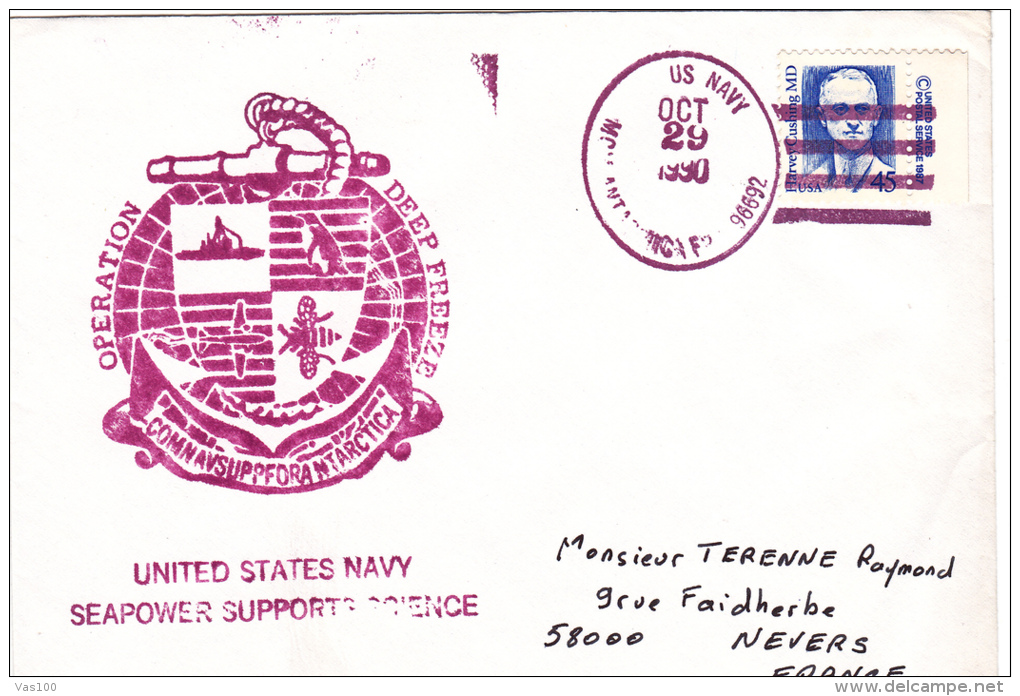SUBMARINE, SOUS-MARINS, UN NAVY, OPERATION DEEP FREEZ, ANTARCTIC EXPEDITION, SPECIAL COVER, 1990, USA. - Submarines