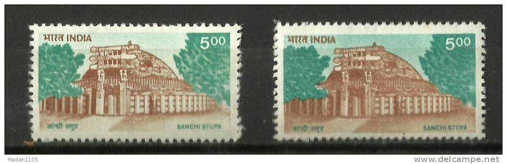 INDIA, 1994, Definitives, (Definitive ), Sanchi Stupa, 2  Stamps  Major Color Varieties.See Scans/details.    MNH,(**) - Ungebraucht