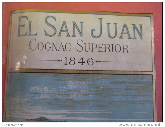 1846 - 1 ETIQUETTE  Sublime - Litho PARAFINE  - EL SAN JUAN - COGNAC SUPERIOR-  Romain & PALYART  M&Co  M & Co - Sailboats & Sailing Vessels
