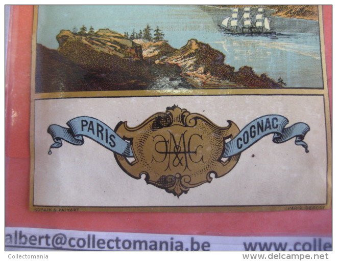 1846 - 1 ETIQUETTE  Sublime - Litho PARAFINE  - EL SAN JUAN - COGNAC SUPERIOR-  Romain & PALYART  M&Co  M & Co - Sailboats & Sailing Vessels