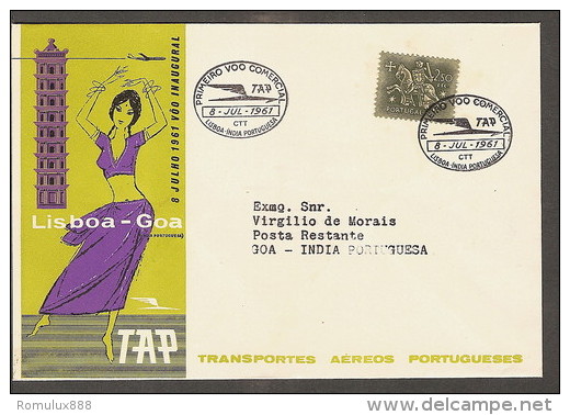 TAP FIRST FLIGHT LISBON-GOA 1961 SCARCE FLIGHT COVER - Covers & Documents