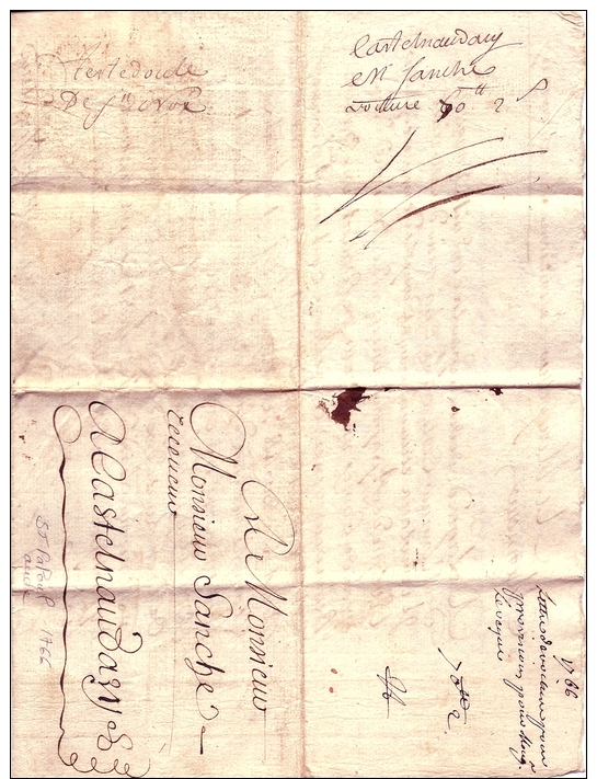 St Papoul Pour Castelnaudary, Avec Mention "en Franchise - Voiture, Voir Scan) De 1766,   Lettre Avec Texte TB - 1701-1800: Précurseurs XVIII