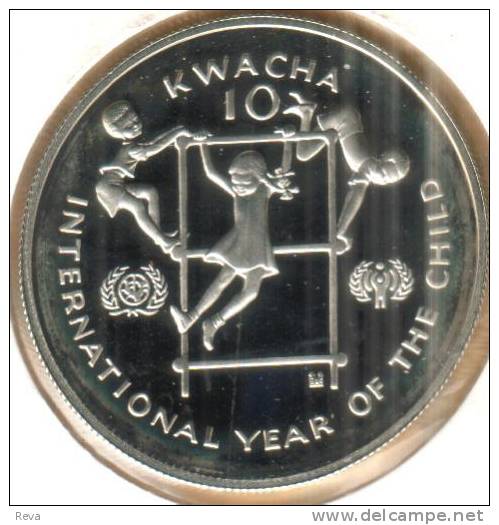 ZAMBIA 10 KWACHA YEAR OF CHILD FRONT MAN HEAD BACK 1980 PROOF SILVER KM21 READ DESCRIPTION CAREFULLY !!! - Zambie